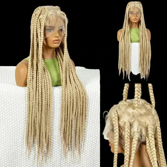 Braided full lace wig, knotless box braids, long  medium Braids, blond wig NWT - Picture 12 of 13
